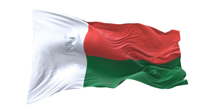 3d illustration flag of Madagascar. Madagascar flag waving isolated on white background with clipping path. flag frame with empty space for your text.