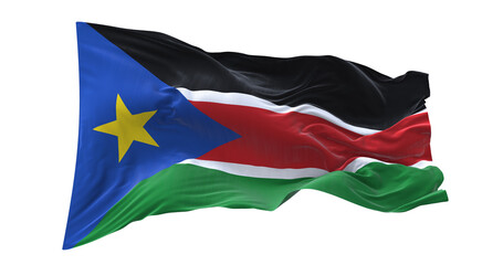 3d illustration flag of South Sudan. South Sudan flag waving isolated on white background with clipping path. flag frame with empty space for your text.