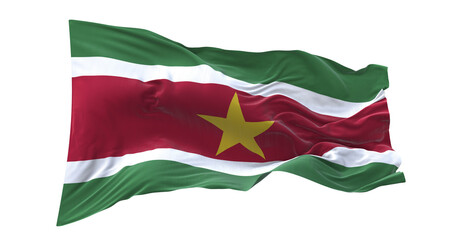 Obraz premium 3d illustration flag of Suriname. Suriname flag waving isolated on white background with clipping path. flag frame with empty space for your text.