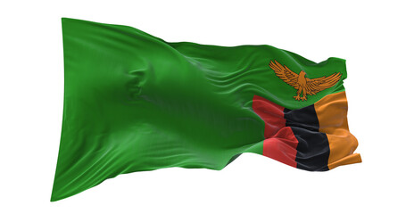 3d illustration flag of Zambia. Zambia flag waving isolated on white background with clipping path. flag frame with empty space for your text.