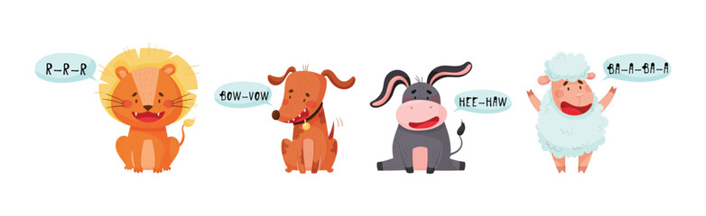 Cute Animal Making Sounds and Talking Vector Set