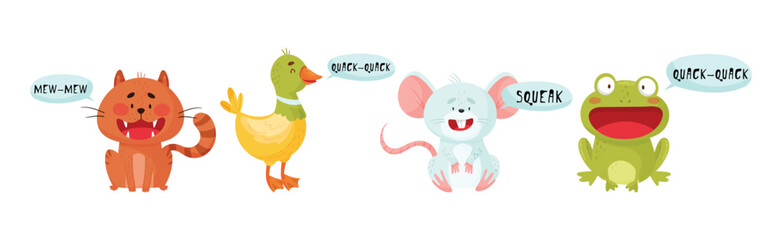 Cute Animal Making Sounds and Talking Vector Set