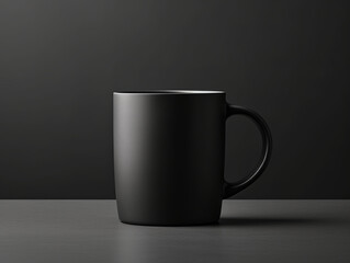 black blank cup or mug mockup on a black surface. Generative Ai