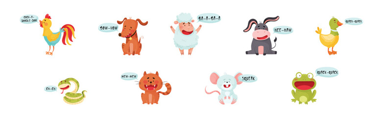 Cute Animal Making Sounds and Talking Vector Set