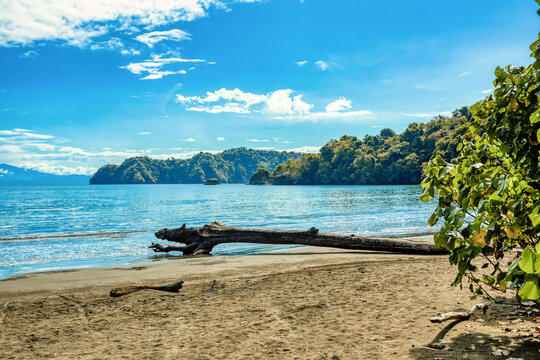 Playa in Curu Wildlife Reserve, Costa Rica wildlife. Pacific ocean. Picturesque paradise tropical landscape. Pura Vida concept, travel to exotic tropical country.