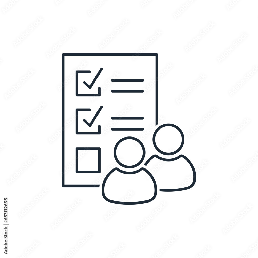 Poster completing a group task. vector linear icon isolated on white background.