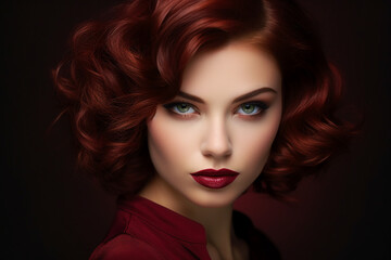 Fototapeta premium Generative AI portrait picture of beautiful glamorous luxury make up fashion model girl over red maroon background