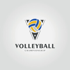 volleyball logo with triangle badge, illustration design of volley icon label, volleyball championship trophy