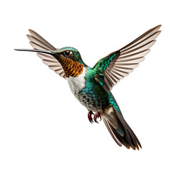 Hummingbird in Flight Isolated on Transparent or White Background, PNG