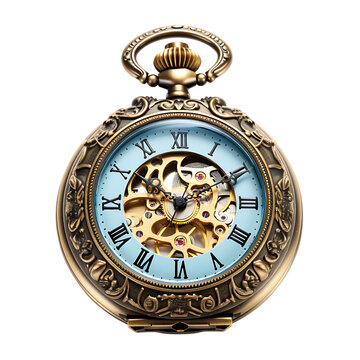 Antique Pocket Watch Isolated on Transparent or White Background, PNG