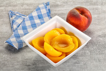Ripe sweet and juicy canned peach