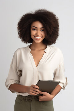 Portrait Of Smiling African American Businesswoman With Tablet Computer