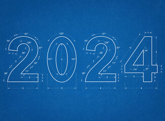 2024 New year Blueprint - obrazy, fototapety, plakaty