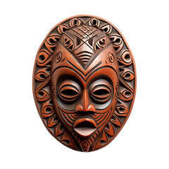 Carved Wooden Mask Isolated on Transparent or White Background, PNG