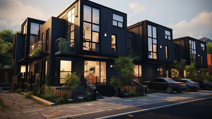 Sleek Modular Black Townhouses