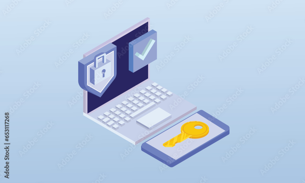 Poster identity authentication concept.on blue background.3d design.isometric vector design illustration.