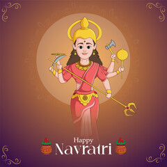 Indian God Durga in Happy Durga Puja Subh Navratri background. vector illustration