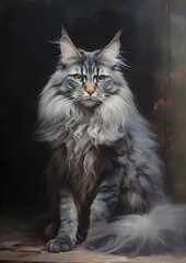 Naklejka na ściany i meble An elegant Portrait oil painting of a Maine Coon cat