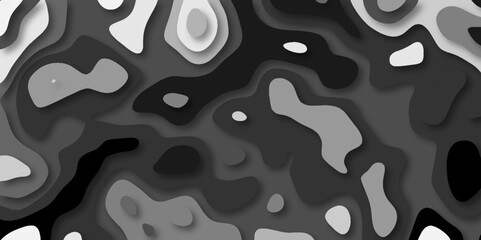 Geometric papercut black luxury background and elements. Abstract light and dark gray wavy shapes paper cut background. white to black waves concept for banner, wallpaper, trendy cutout cover.