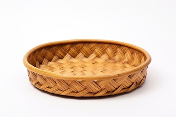 Old weave bamboo wood tray isolated on white background
