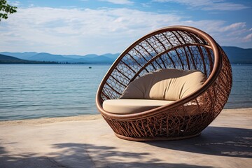 Fototapeta premium Rattan Ring Lounge Seat at the beach with ocean view