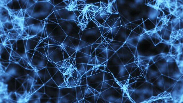 Abstract blue background. Slow-moving evolving interweaving of dots and lines. 4k. 3D render.