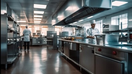 Commercial kitchen, Restaurant kitchen, Cleanliness and reliability. - obrazy, fototapety, plakaty