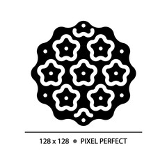 2D pixel perfect glyph style bacteria icon, isolated vector, simple silhouette illustration.