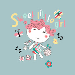 sweet little girl slogan for t shirt printing, tee graphic design.  