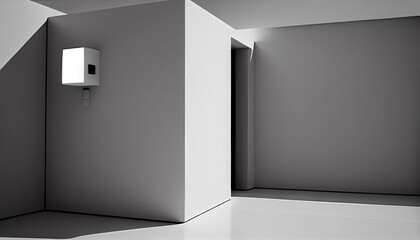 Motion sensor with light and white wall on the house, isolated modern background, Ai generated image