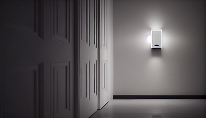 Motion sensor with light and white wall on the house, isolated modern background, Ai generated image - obrazy, fototapety, plakaty