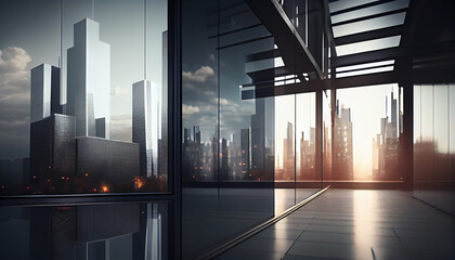 Reflective business office buildings with view of the city and modern concept background, Ai generated image 