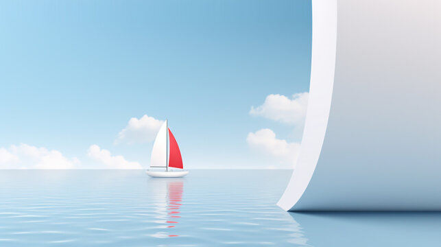 Sailing yacht on the open sea minimalist modern background with copy space