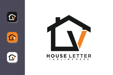 house logo design with letter v vector concept