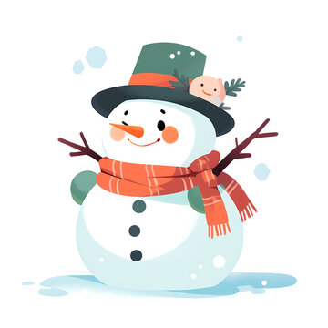 Cute Christmas painting of a snowman, AI generative