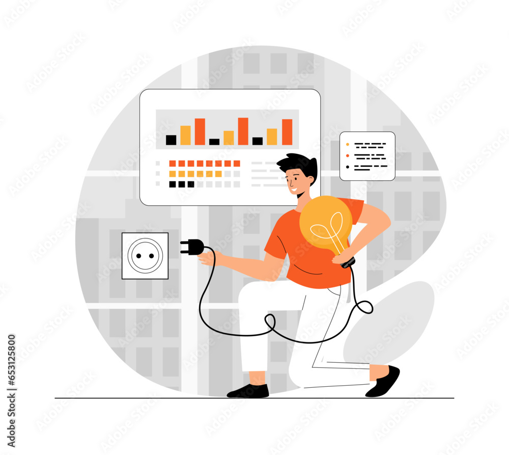 Poster finding ideas, solutions, brainstorming process. man solved a problem that arose during work. light 