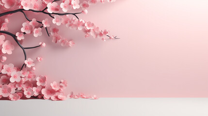 Pink spring flowers of pastel pink background with empty copy space