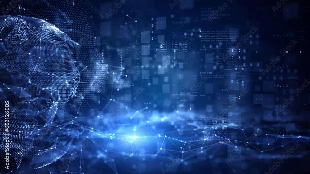 Poster global network connection, technology big data transfer, internet and blockchain digital data connec