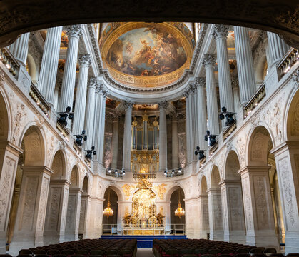 Versailles, France - March 24 2023: Ground Floor of the Royal Chapel of the Chateau de Versailles after renovation
