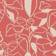 Vector leaf outline sketch illustration seamless repeat pattern digital artwork