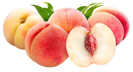 Peach fruit isolated on white background, Fresh Peach on White Background PNG file.