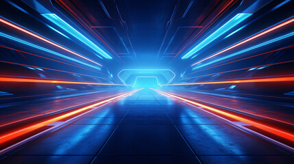 Futuristic Sci Fi Alien Spaceship Cyber Modern Neon - obrazy, fototapety, plakaty
