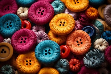 Crafty DIY crochet project with colorful yarn and buttons, Generative AI