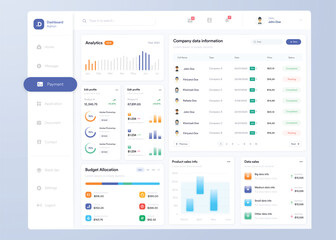 Infographic dashboard. UI design with graphs, charts and diagrams. Web interface template for business presentation.