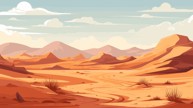 Desert sandy and rocky landscape, sunny day. Desert dunes vector background. © baobabay