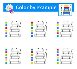 Coloring pages. Color by example. Vector illustration of a xylophone.