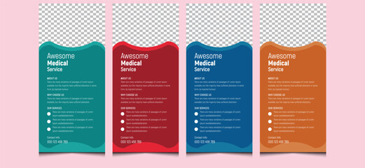 Abstract clean creative elegant simple unique modern corporate professional company business medical health care service dl flyer rack card template design.