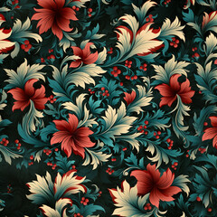 blue and red floral seamless pattern