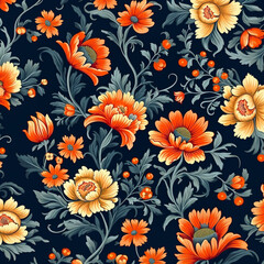 blue and red floral seamless pattern