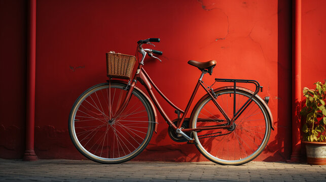 Bike on wall in street.
